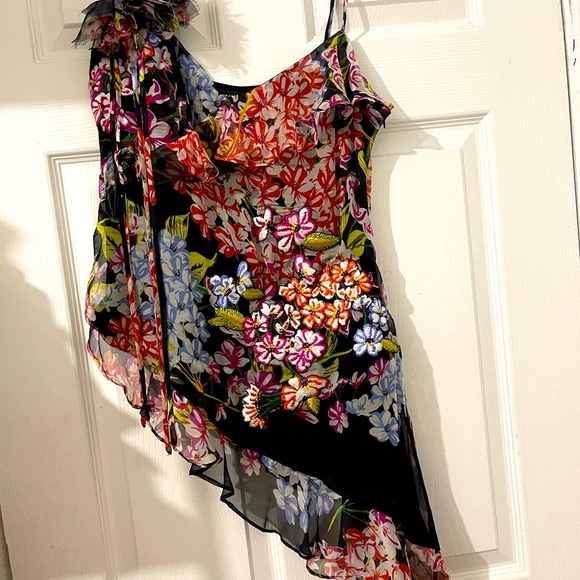 Josie Natori silk asymmetric floral top - Picture 2 of 5